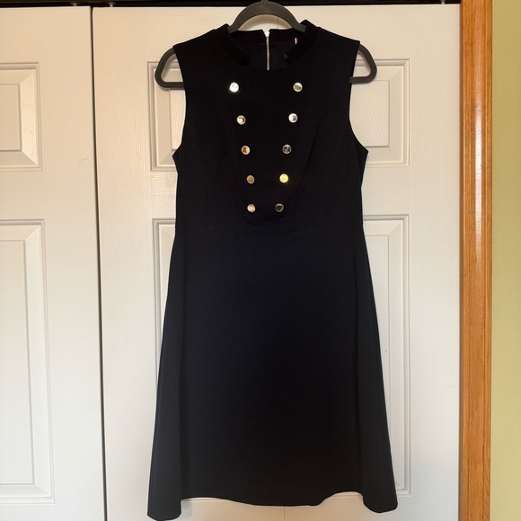 Tommy Hilfiger Navy Blue Sheath Mini Dress with Gold Buttons - Picture 2 of 11